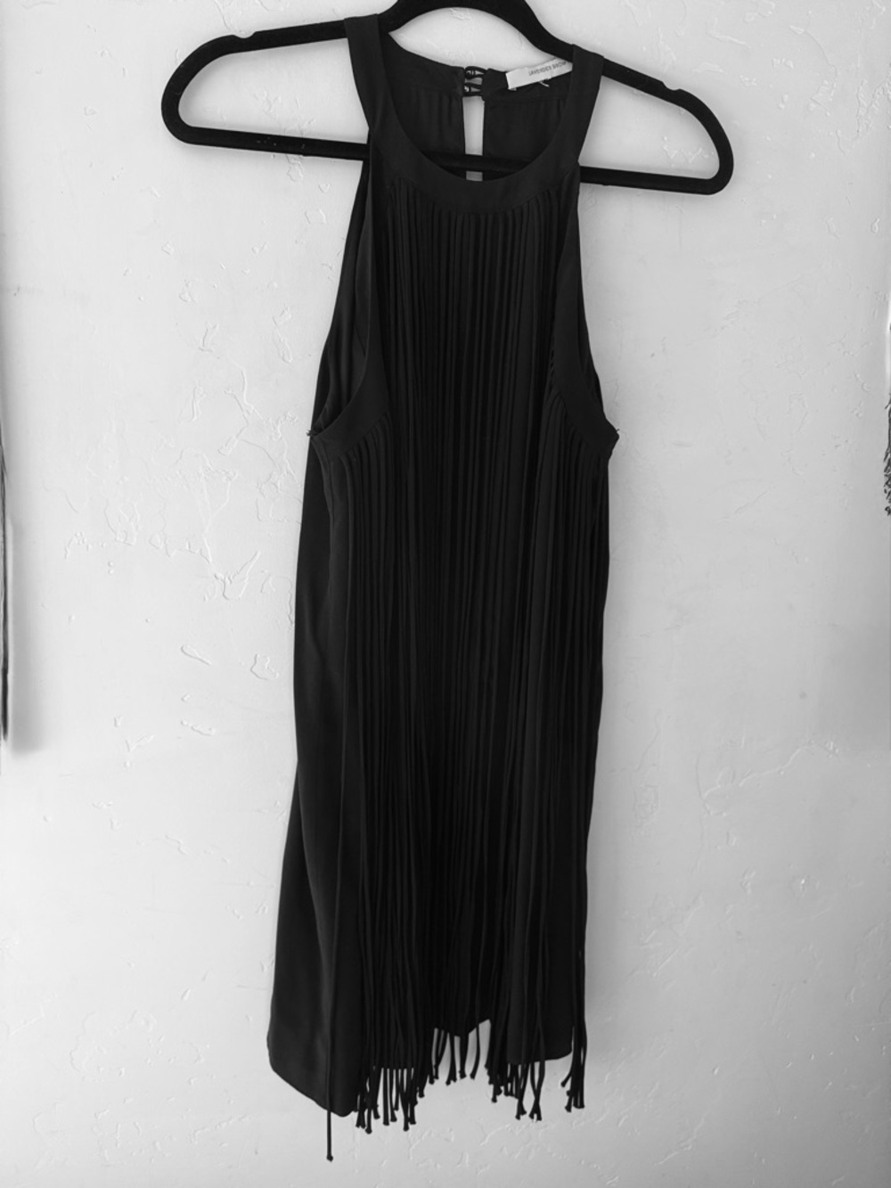 Lavender Brown Black Pleated Fringe Halter Midi Dress
